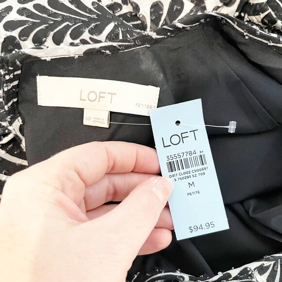 LOFT Fern Printed Flounce Long Sleeve Mini Swing Dress Black Medium Petites - Picture 2 of 7